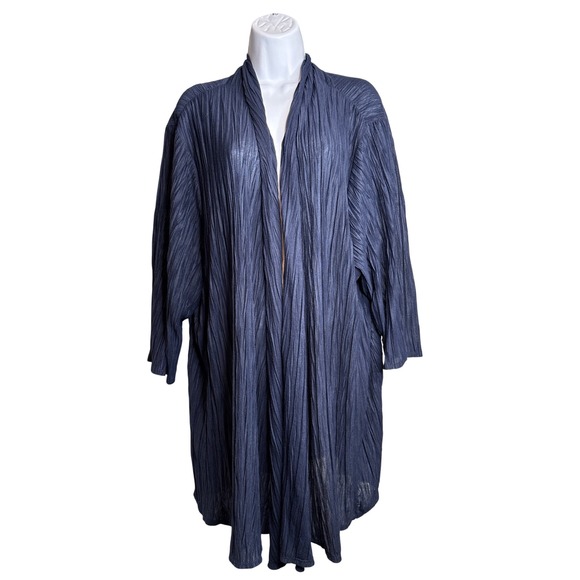Catherines Women's Navy Blue Crinkle Open Front Long Cardigan Duster Size 3X - Picture 1 of 10